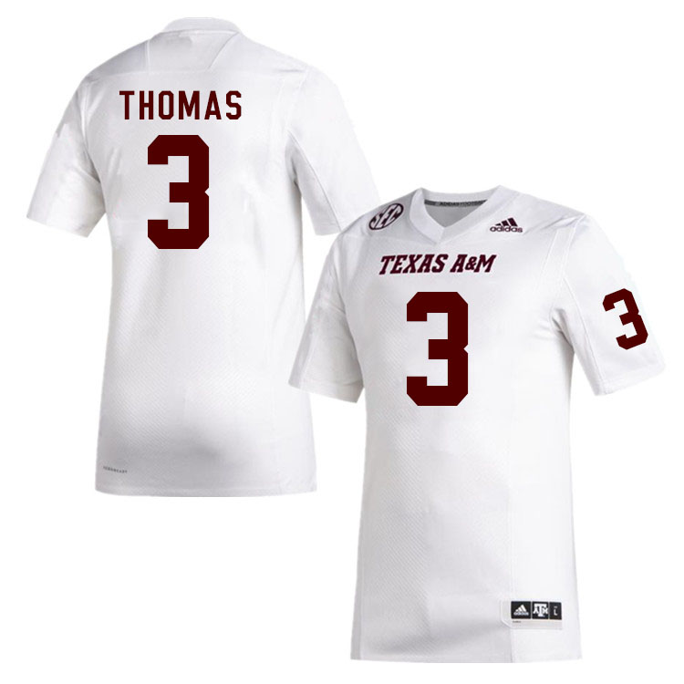 Men #3 Noah Thomas Texas A&M Aggies College Football Jerseys Stitched Sale-White